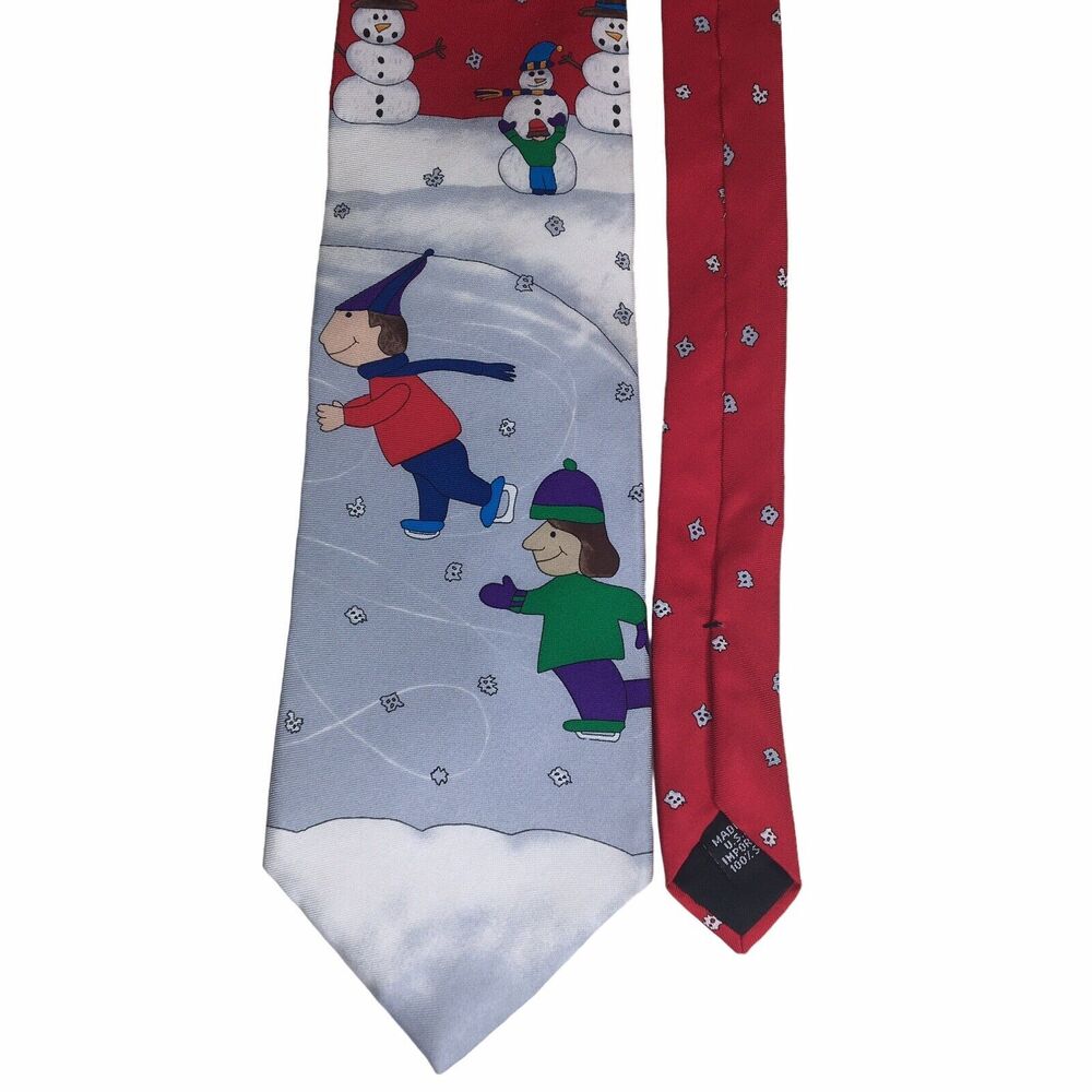 Save‎ The Children Men's Tie 100% Silk Made In USA Winter Skating Novelty